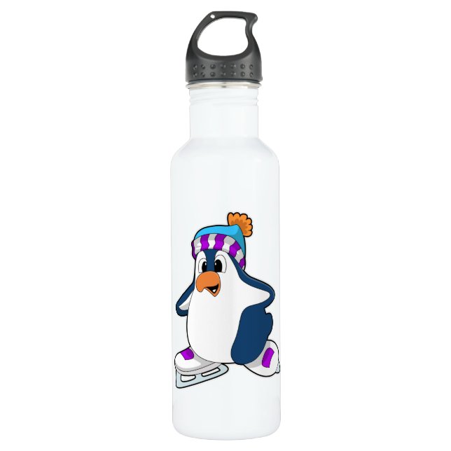 Penguin at Ice skating with Ice skates Stainless Steel Water Bottle (Front)