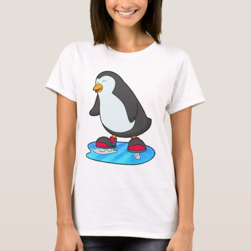 Penguin at Ice skating with Ice skates T_Shirt