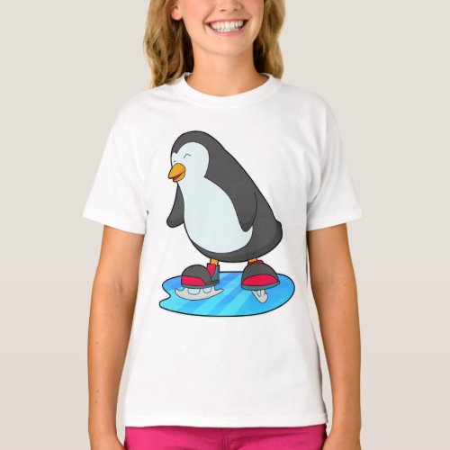 Penguin at Ice skating with Ice skates T_Shirt