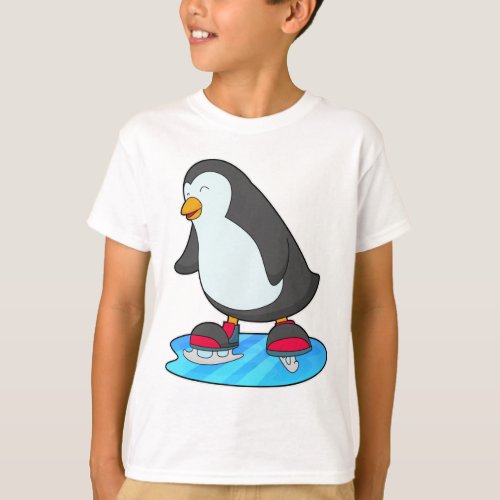 Penguin at Ice skating with Ice skates T_Shirt