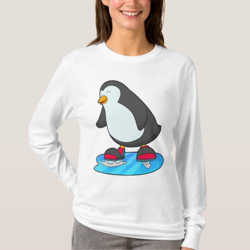 Penguin at Ice skating with Ice skates T_Shirt