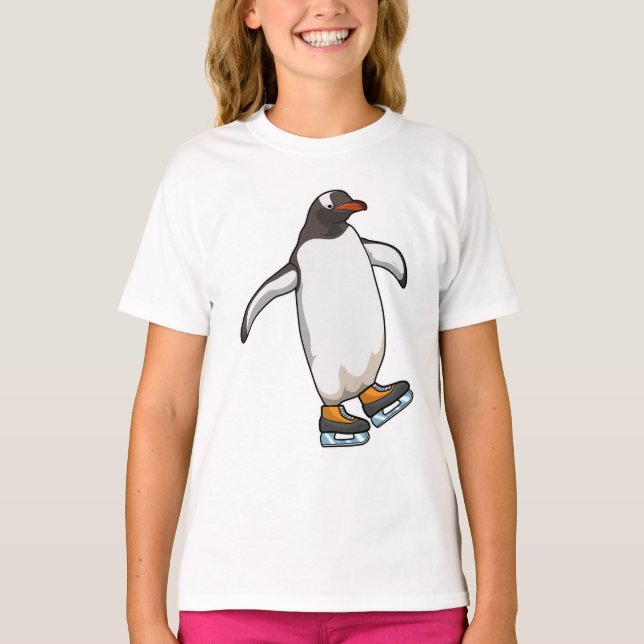 Penguin at Ice skating with Ice skates T-Shirt (Front)