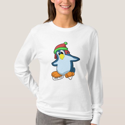 Penguin at Ice skating with Ice skates T_Shirt