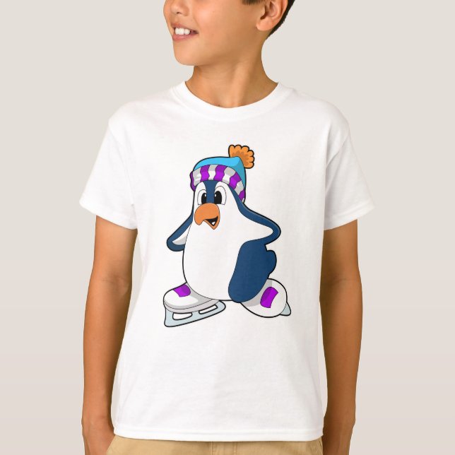 Penguin at Ice skating with Ice skates T-Shirt (Front)
