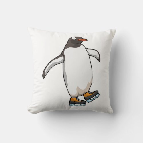 Penguin at Ice skating with Ice skates Throw Pillow
