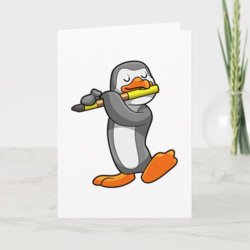 Penguin at Music with Flute Card