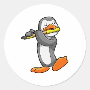 Penguin at Music with Flute Classic Round Sticker