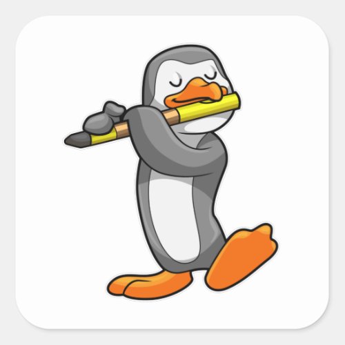 Penguin at Music with Flute Square Sticker