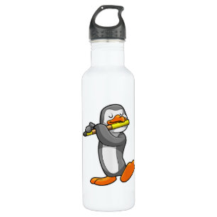 Penguin at Music with Flute Stainless Steel Water Bottle