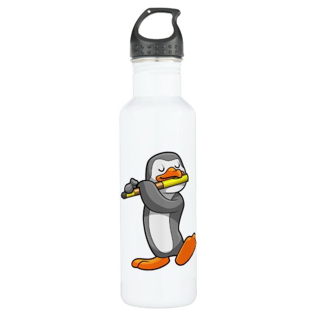 Penguin at Music with Flute Stainless Steel Water Bottle (Front)