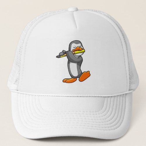 Penguin at Music with Flute Trucker Hat