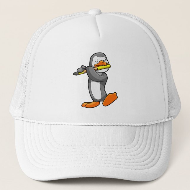 Penguin at Music with Flute Trucker Hat (Front)
