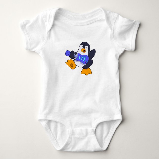 Penguin at Music with Guitar Baby Bodysuit (Front)