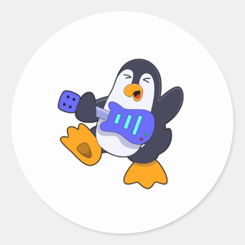 Penguin at Music with Guitar Classic Round Sticker