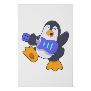 Penguin at Music with Guitar Faux Canvas Print