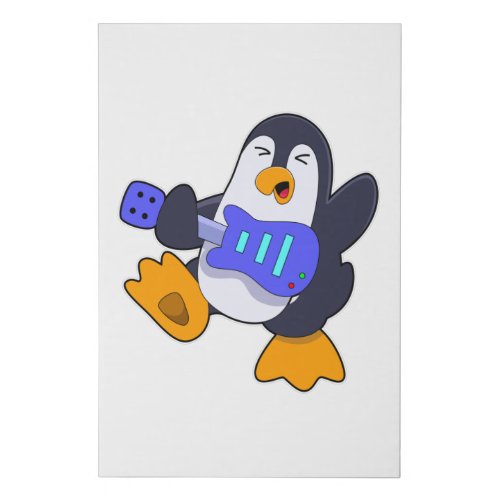 Penguin at Music with Guitar Faux Canvas Print