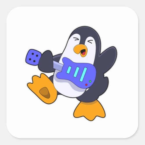 Penguin at Music with Guitar Square Sticker