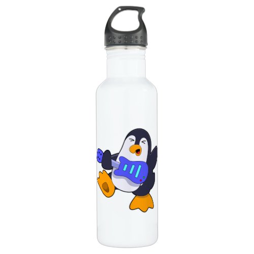 Penguin at Music with Guitar Stainless Steel Water Bottle