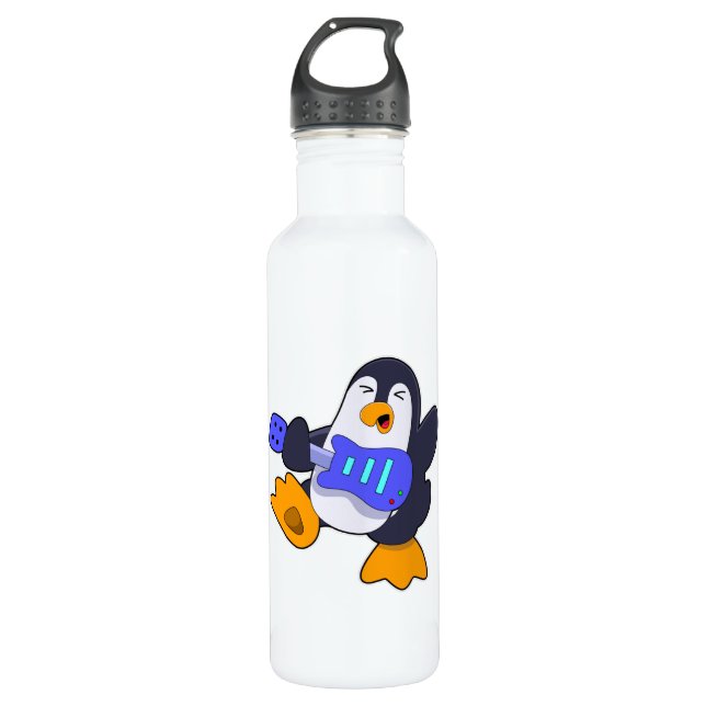 Penguin at Music with Guitar Stainless Steel Water Bottle (Front)