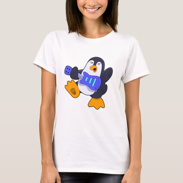 Penguin at Music with Guitar T-Shirt (Front)