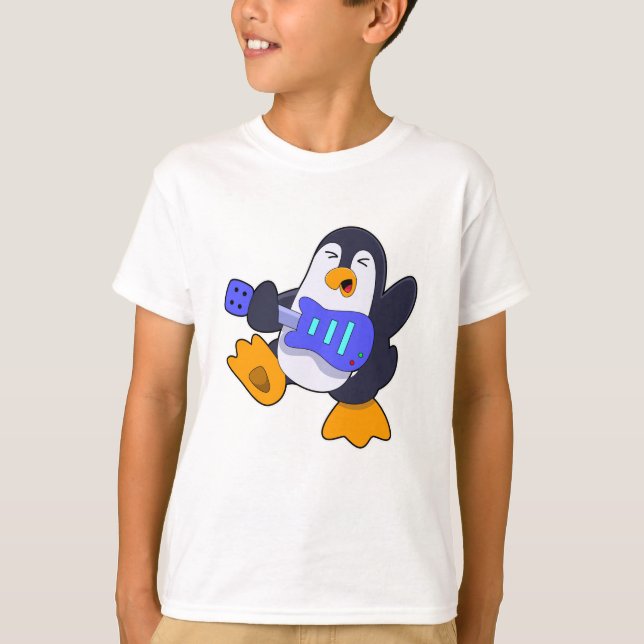 Penguin at Music with Guitar T-Shirt (Front)