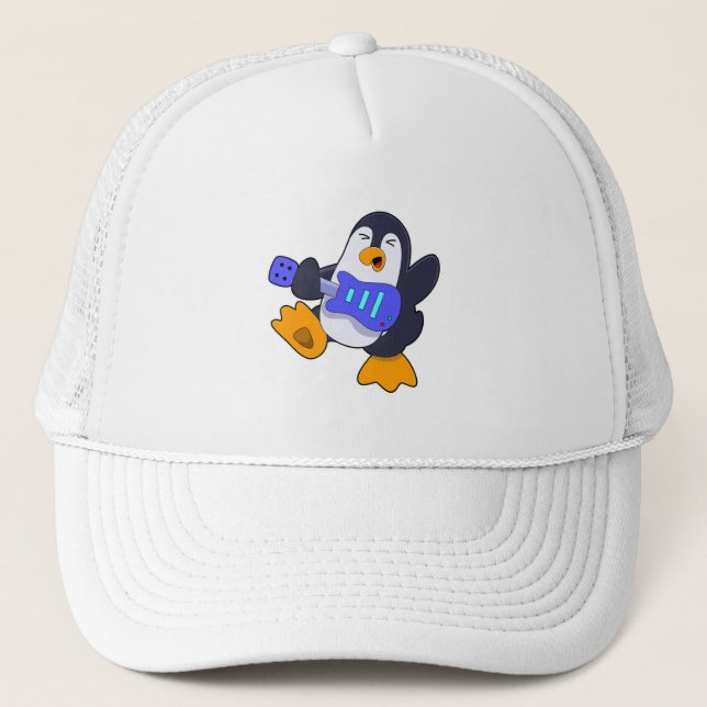 Penguin at Music with Guitar Trucker Hat (Front)
