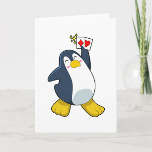 Penguin at Poker with Poker cards