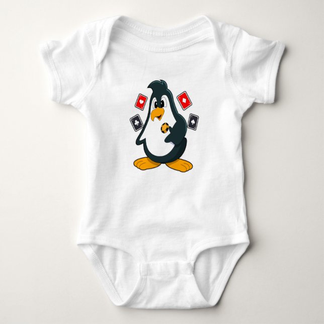 Penguin at Poker with Poker cards Baby Bodysuit (Front)