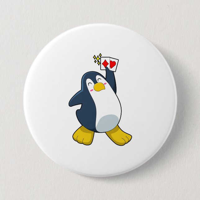Penguin at Poker with Poker cards Button (Front)