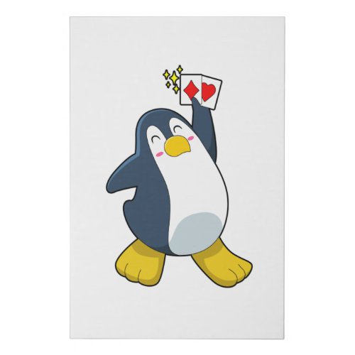 Penguin at Poker with Poker cards Faux Canvas Print