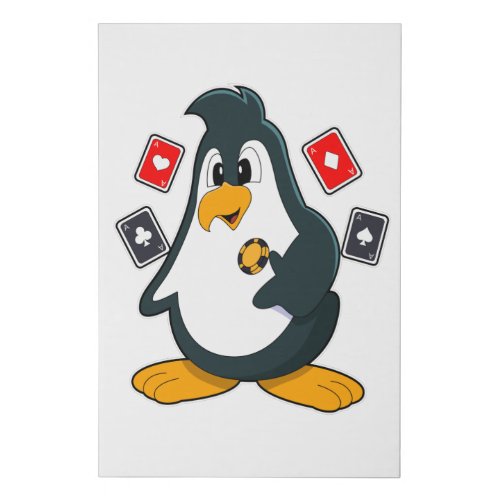 Penguin at Poker with Poker cards Faux Canvas Print