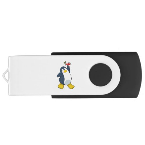 Penguin at Poker with Poker cards Flash Drive