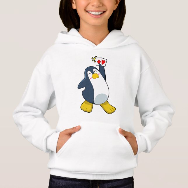 Penguin at Poker with Poker cards Hoodie (Front)