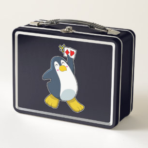 Penguin at Poker with Poker cards Metal Lunch Box