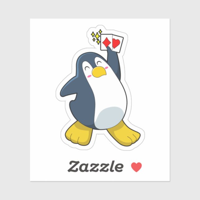 Penguin at Poker with Poker cards Sticker (Sheet)