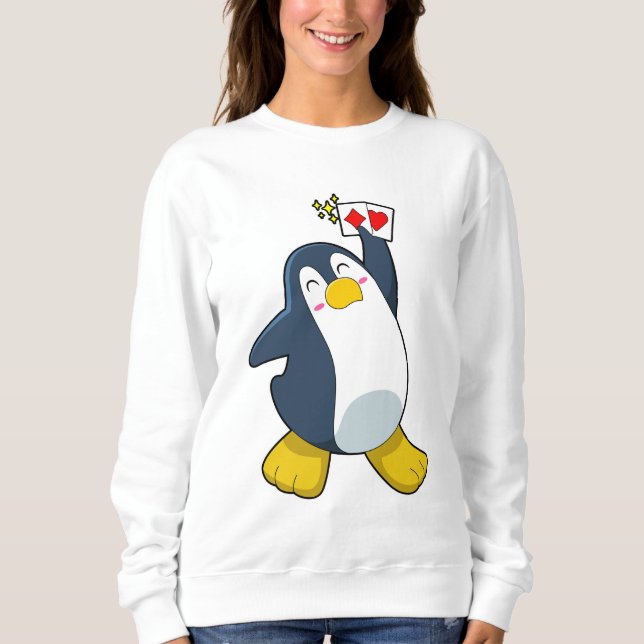 Penguin at Poker with Poker cards Sweatshirt (Front)