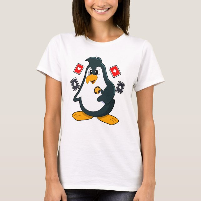 Penguin at Poker with Poker cards T-Shirt (Front)