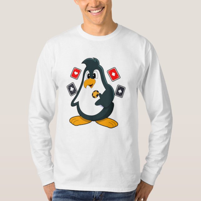 Penguin at Poker with Poker cards T-Shirt (Front)