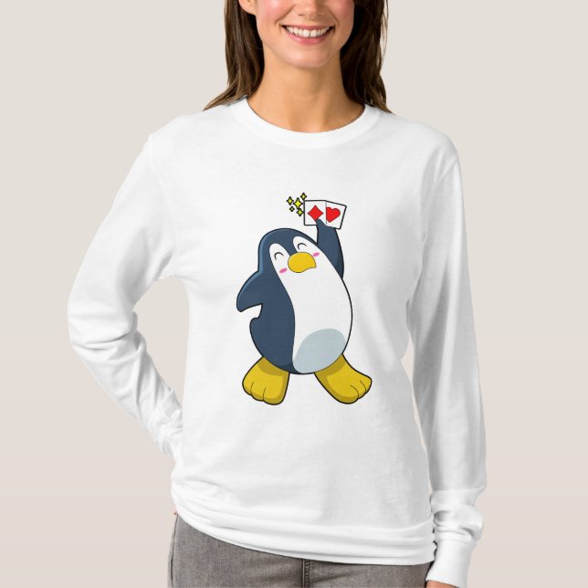 Penguin at Poker with Poker cards T-Shirt (Front)