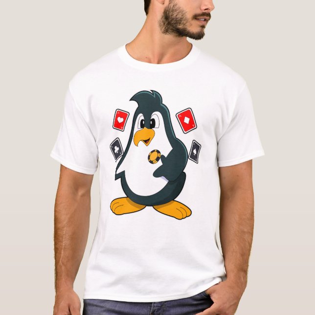 Penguin at Poker with Poker cards T-Shirt (Front)