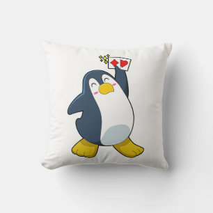 Penguin at Poker with Poker cards Throw Pillow