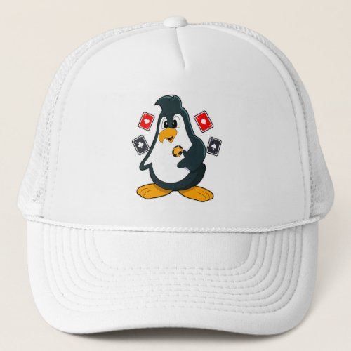 Penguin at Poker with Poker cards Trucker Hat