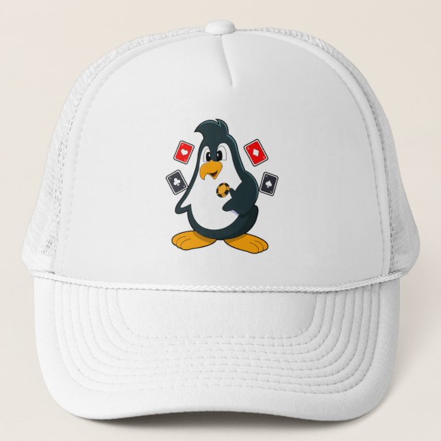 Penguin at Poker with Poker cards Trucker Hat (Front)