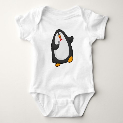 Penguin at Singing with Microphone  Tie Baby Bodysuit