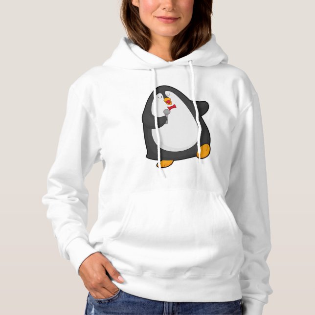 Penguin at Singing with Microphone & Tie Hoodie (Front)
