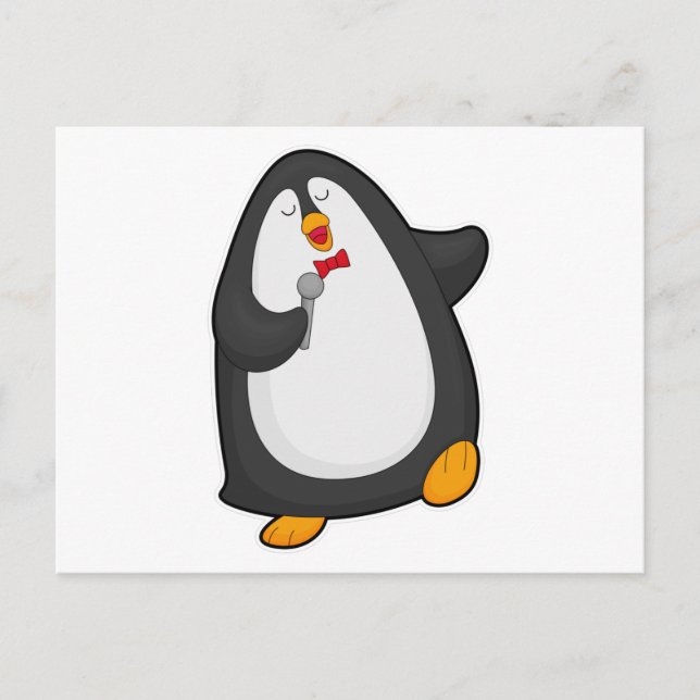 Penguin at Singing with Microphone & Tie Postcard (Front)