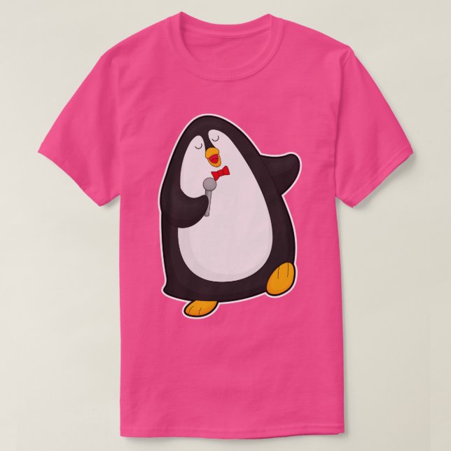 Penguin at Singing with Microphone Tie T-Shirt (Design Front)