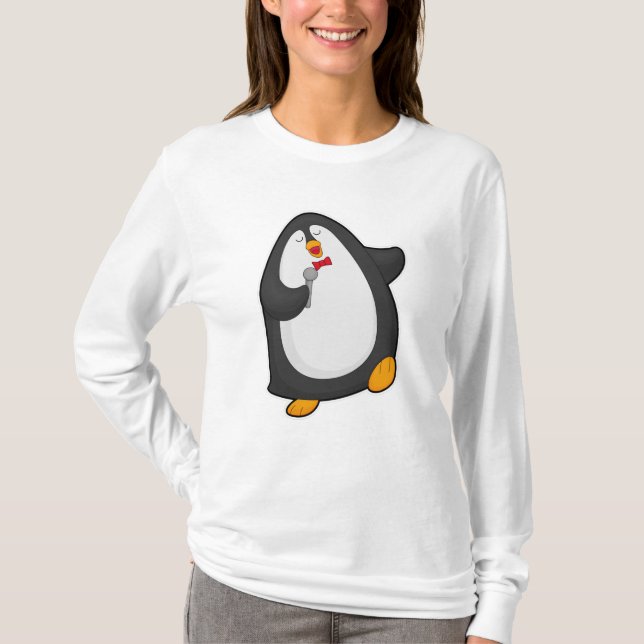 Penguin at Singing with Microphone & Tie T-Shirt (Front)