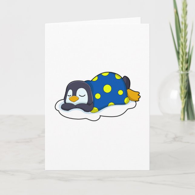 Penguin at Sleeping with Blanket Card (Front)