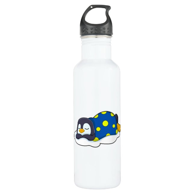 Penguin at Sleeping with Blanket Stainless Steel Water Bottle (Front)